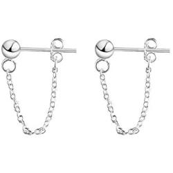 Minimalist Ball Bead Tassel Chain Drop Dangle Earrings for Women Girls S925 Sterling Silver Personalized Tiny Ball Studs Tragus Hypoallergenic Pierced Ear Fashion Personlized Punk Jewelry