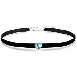 VIKI LYNN Black Velvet Choker Necklace Adjustable Blue Moonstone Choker Collar Necklace