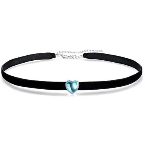 VIKI LYNN Black Velvet Choker Necklace Adjustable Blue Moonstone Choker Collar Necklace