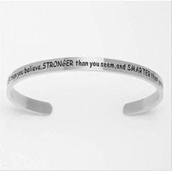 XuRiLai Youre Braver Than You Believe Stronger Than You Seem and Smarter Than You Think Womany Cuff Bracelet Positive Message Cuff Bracelet for Women and Girls Jewelry Gifts(White)