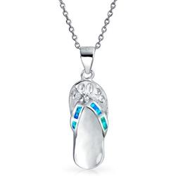 Blue Pink Rainbow Created Opal Sandal Flip Flop Pendant Necklace For Women Teen 925 Sterling Silver October Birthstone