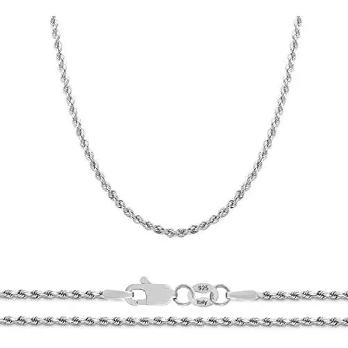 Orostar Sterling Silver 2mm and 2.5mm and 3mm Diamond-Cut Rope Chain Italian Necklace, 14-36 Inch