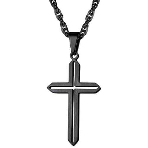 PROSTEEL Minimalist Cross Necklace for Men Women, 316L Stainless Steel，Gold/Silver/Black/Rose Gold/Blue Tone, Hypoallergenic Jewelry, Customize Available, Come Gift Box