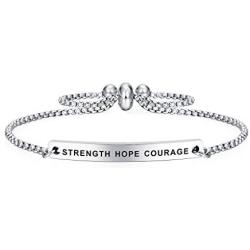 Dainty Cuff Bracelet - STRENGTH HOPE COURAGE - Cancer Survivor Jewelry Positive Gift