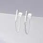925 Minimalist Bar Earrings with Sterling Silver Tassel Chain Drop Dangle Earring for Women Girls Charms Fashion Punk Pierced Studs Hypoallergenic Jewelry Birthday Christmas Gifts for Best Friends
