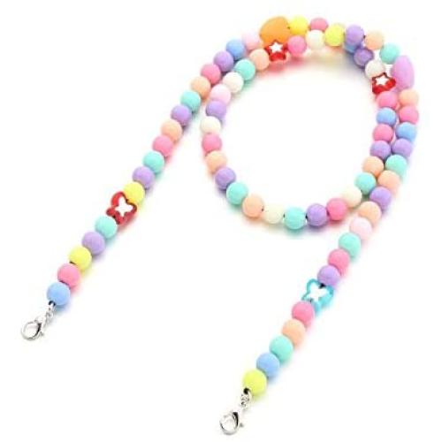 COLORFUL BLING Cute Acrylic Beads Candy Color Star Butterfly Face Mask Lanyard Holder Strap Chain Suitble for Mask Handy Ear Saver Statement Necklace for Women Girls Teens Jewelry