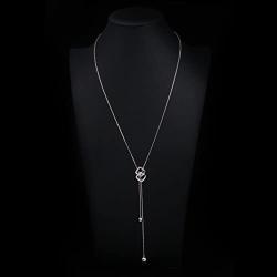Long Necklace S925 Sterling Silver Tassel Round Ball Necklace for Women, 30 inches