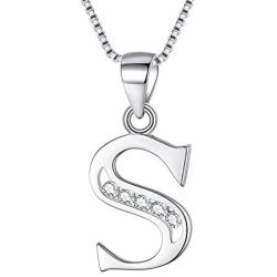 BriLove Women 925 Sterling Silver Cubic Zirconia 26 Initial Letter Alphabet Pendant Necklace