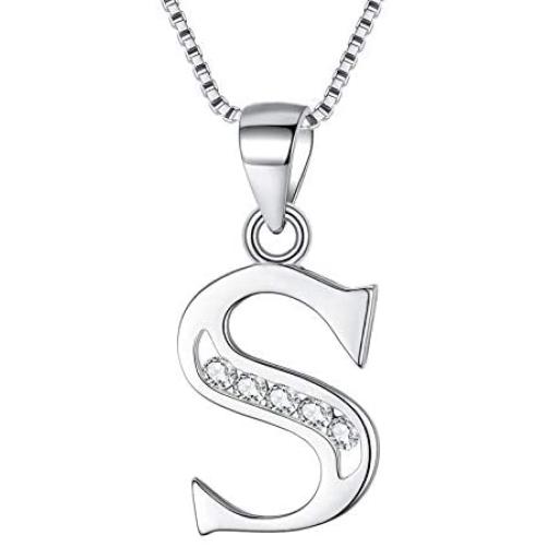 BriLove Women 925 Sterling Silver Cubic Zirconia 26 Initial Letter Alphabet Pendant Necklace