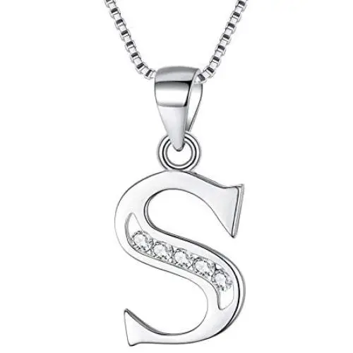 BriLove Women 925 Sterling Silver Cubic Zirconia 26 Initial Letter Alphabet Pendant Necklace
