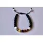 Handmade Bracelet from Medellin - Colombia Flag Colors - Cats eye gemstone and steel beads - Sliding Knot