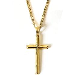 14K Gold Chain Style Cross Pendant Necklace Solid Clasp for Men,Women,Teens Thin for Charms Miami Cuban Link Diamond Cut Religious Beveled Edge