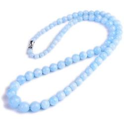 DUOVEKT Genuine Natural Blue Aquamarine Long Chains Necklace for Women Man Lady Crystal Round Beads Jewelry AAAAA 5mm-12mm