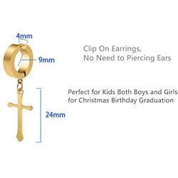 Non-Pierced Clip On Cross Dangle Drop Hoop Hinged Earrings Set for Men Women No Piercing Ear Plug Jewelry for Graduation Easter Christmas