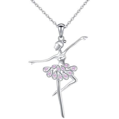 925 Sterling Silver Dancing Ballerina Dancer Ballet Dance Pendant Necklace/Stud Earrings Recital Gift for Teen Girls Women,18''