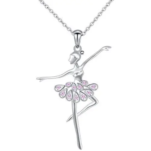 925 Sterling Silver Dancing Ballerina Dancer Ballet Dance Pendant Necklace/Stud Earrings Recital Gift for Teen Girls Women,18''
