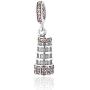 EVESCITY Limited Edition Swarovski Leaning Tower of Pisa Italy Travel 925 Sterling Silver Bead for Charms Bracelets Best Jewelry Gifts for Her