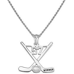 AILIN 925 Sterling Silver Custom Hockey Necklace with Lucky Number and Name Personalized Chain Engraving Pendant Ice Hockey Sticks Sports Athletic Jewelry Gifts for Men Boys Women