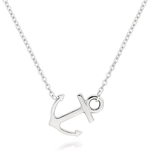 ELBLUVF 18k Silver Gold Rose Gold Plated Stainless Steel Women Sideways Anchor Pendant Necklace 18inches Choose Colors