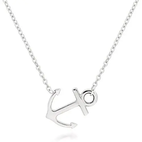 ELBLUVF 18k Silver Gold Rose Gold Plated Stainless Steel Women Sideways Anchor Pendant Necklace 18inches Choose Colors