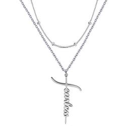 HUTINICE Faith Cross Necklace for Women, Silver Layered Choker Chain Cross Necklace Set, Sideways Hope Believe Inspired Pendant Family Religious Jewelry