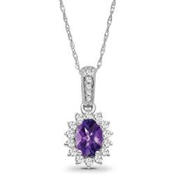 Sterling Silver Diamond and Oval Gemstone Halo Pendant Necklace (1/3 cttw, I-J Color, I2-I3 Clarity), 18''