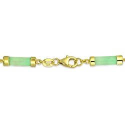 Asian Style Green Dyed Jade Bar Link Bracelet For Women 14K Gold Plated 925 Sterling Silver
