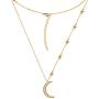 Savlano 14K Gold Plated Cubic Zirconia Round Cut Moon & Stars 18 Inches Pendant Chain Necklace for Women & Girls