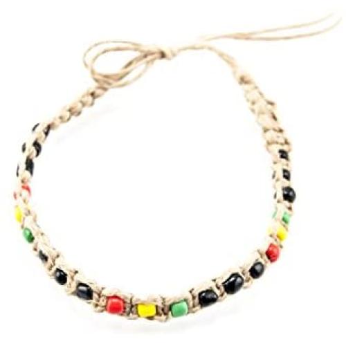 BlueRica Hemp Anklet Bracelet with Rasta Beads