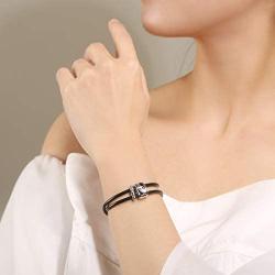 925 Sterling Silver Vintage Bracelets for Women Adjustable Leather Wrap Bracelets