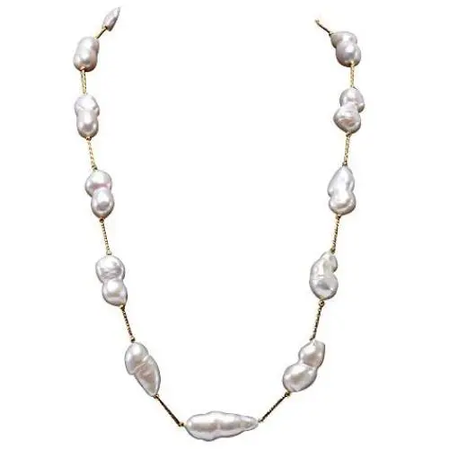 JYX Pearl Tin Cup Station Necklace White Baroque Freshwater Cultured Pearl Necklace JYX Pearl Tin Cup Station Necklace White Baroque Freshwater Cultured Pearl Necklace