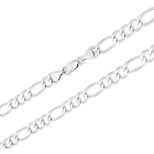 Nuragold 14k White Gold 7.5mm Solid Figaro Chain Link Necklace, Mens Jewelry Lobster Lock 20'' 22'' 24'' 26'' 28'' 30''