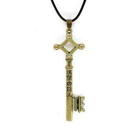HEN-NIGHT Attack on Titan Eren Jaeger Key Pendant Necklace Gold Metal Black Leather Attack on Titan Shingeki No Kyojin Erens Key Necklace
