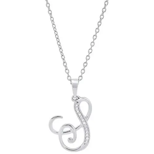 0.05 Carat (ctw) Round Diamond Fancy Letter Alphabets Initial Pendant, Sterling Silver 0.05 Carat (ctw) Round Diamond Fancy Letter Alphabets Initial Pendant, Sterling Silver