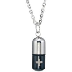 URBAN JEWELRY Mens Stainless Steel Pill Cross Necklace Pendant - Black & Silver, 21'' Inches Chain