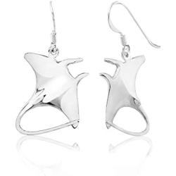 Sterling Silver Manta Ray Dangle Hook Earrings
