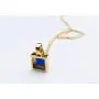 18K Gold Plated 925 Sterling Silver Womens Necklace. Blue Square.
