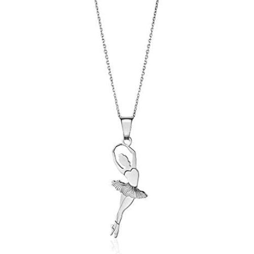Sterling Silver Ballet Dancer Pendant Necklace for Girls on Cable Chain 16''