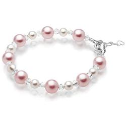 Baby Crystals Pretty Sterling Silver Bracelets for Girls with Pink and White Swarovski Simulated Pearls, Girls Jewelry, Pearl Bracelet for Girls, Birthday Gifts, Flower Girls