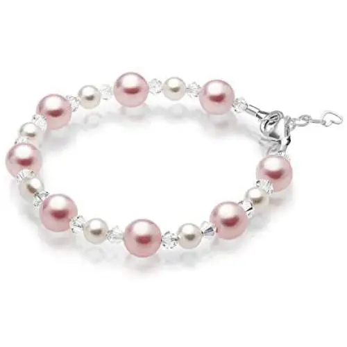 Baby Crystals Pretty Sterling Silver Bracelets for Girls with Pink and White Swarovski Simulated Pearls, Girls Jewelry, Pearl Bracelet for Girls, Birthday Gifts, Flower Girls Baby Crystals Pretty Sterling Silver Bracelets for Girls with Pink and White Swarovski Simulated Pearls, Girls Jewelry, Pearl Bracelet for Girls, Birthday Gifts, Flower Girls
