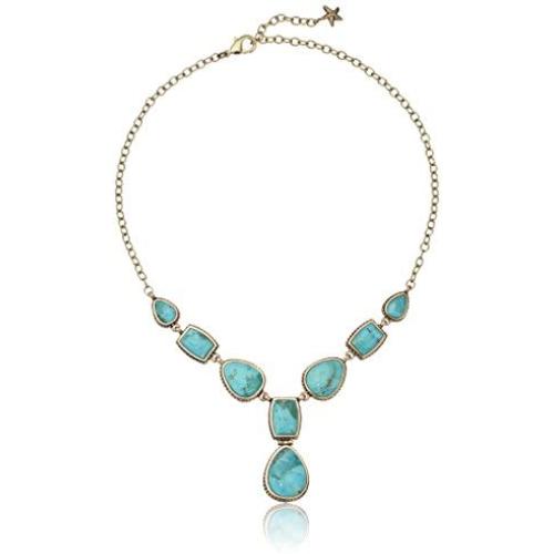 Barse Bronze and Genuine Turuqoise Y-Shaped Necklace