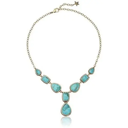 Barse Bronze and Genuine Turuqoise Y-Shaped Necklace Barse Bronze and Genuine Turuqoise Y-Shaped Necklace
