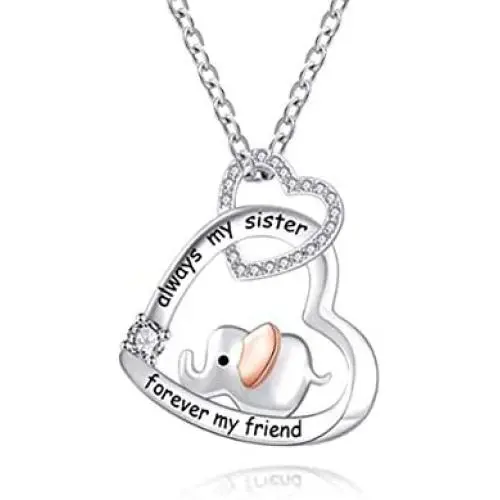 Heart Sister Elephant Necklace Sterling Silver Cubic Zirconia Engraved Always My Sister Forever My Friend 18 Inch Rolo Chain Plus Pendant Charm Love Jewelry Gifts For Women Girls Best Friend Heart Sister Elephant Necklace Sterling Silver Cubic Zirconia Engraved Always My Sister Forever My Friend 18 Inch Rolo Chain Plus Pendant Charm Love Jewelry Gifts For Women Girls Best Friend