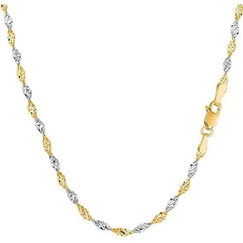 14K Two-Tone Yellow and White Gold 2.00mm Shiny Diamond-Cut Classic Singapore Chain Necklace for Pendants and Charms with Lobster-Claw Clasp (16'' 18'' or 20'' inch) 14K Two-Tone Yellow and White Gold 2.00mm Shiny Diamond-Cut Classic Singapore Chain Necklace for Pendants and Charms with Lobster-Claw Clasp (16'' 18'' or 20'' inch)