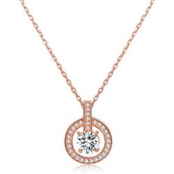 Round Cut CZ Halo Gemstone Pendant Necklace 14K Rose Gold Plated - Cubic Zirconia Halo Cluster Necklace w/Solitaire - Wedding Anniversary Jewelry