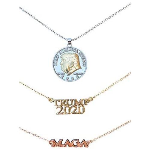 Bobblefingers Set of 3 Donald Trump Necklaces for Women - Jewelry for MAGA Supporters with Charms - Elegant Way to Express Support for The President - 18k Gold-Plated in Yellow, Rose and White Tones