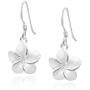 Tropical Satin Shine Hawaiian Plumeria Flower .925 Sterling Silver Dangle Earrings