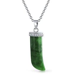 Protection Tooth Amulet Dyed Jade Gemstone Italian Horn Pendant Necklace For Women For Men 925 Sterling Silver