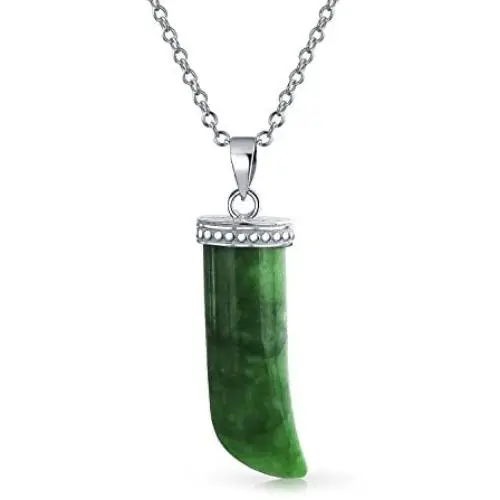 Protection Tooth Amulet Dyed Jade Gemstone Italian Horn Pendant Necklace For Women For Men 925 Sterling Silver Protection Tooth Amulet Dyed Jade Gemstone Italian Horn Pendant Necklace For Women For Men 925 Sterling Silver
