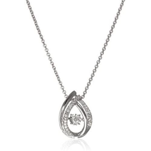 Jewelili Sterling Silver 1/10 Cttw Natural White Round Dancing Diamond Drop Pendant Necklace, 18'' Rolo Chain